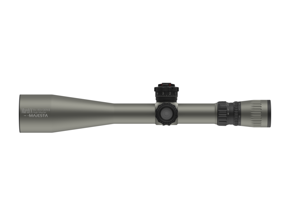 8-80x56mm Majesta Gen 2 Gray Body Black Turrets Shuriken Lock 1/8 MOA Clicks D80HV56WTIX-GR-G2